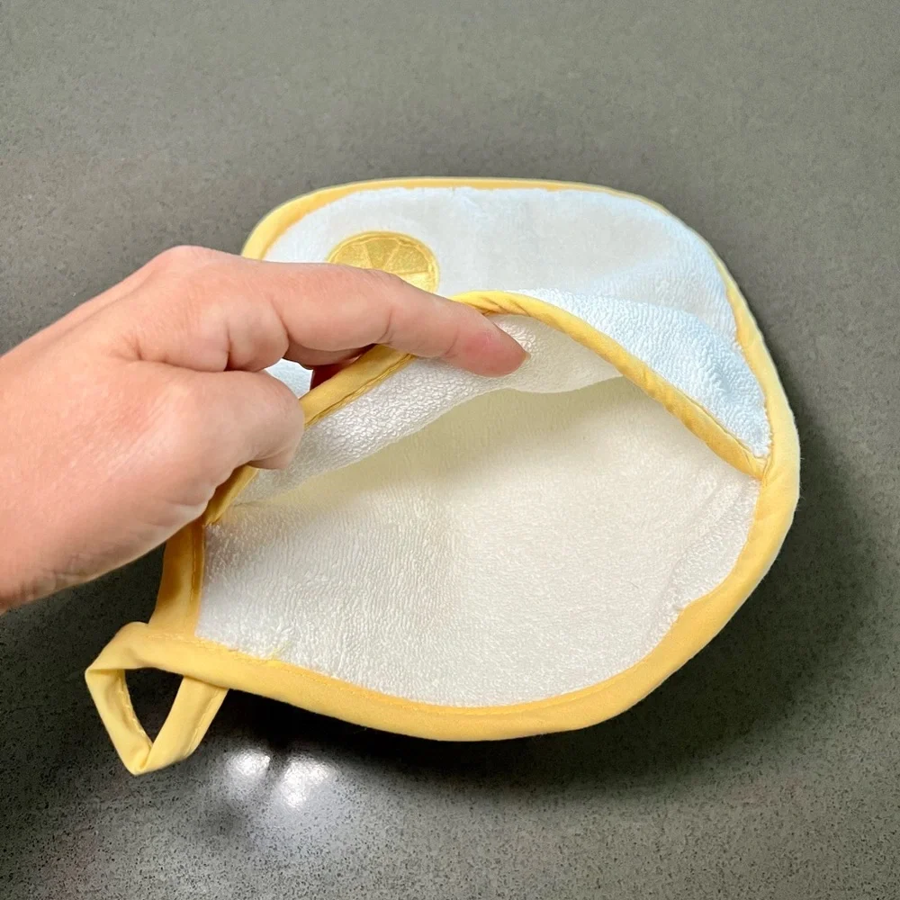 LA PATISSERIE Lemon Kitchen Towel Pot Holder Set Turkish Cotton Waffle White 2Pc